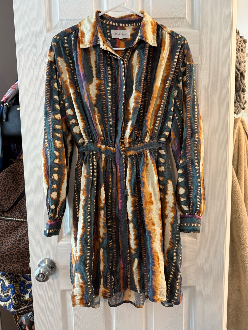 Dear John Multicolor Striped Shirt Dress - Teal & Mustard Size Small